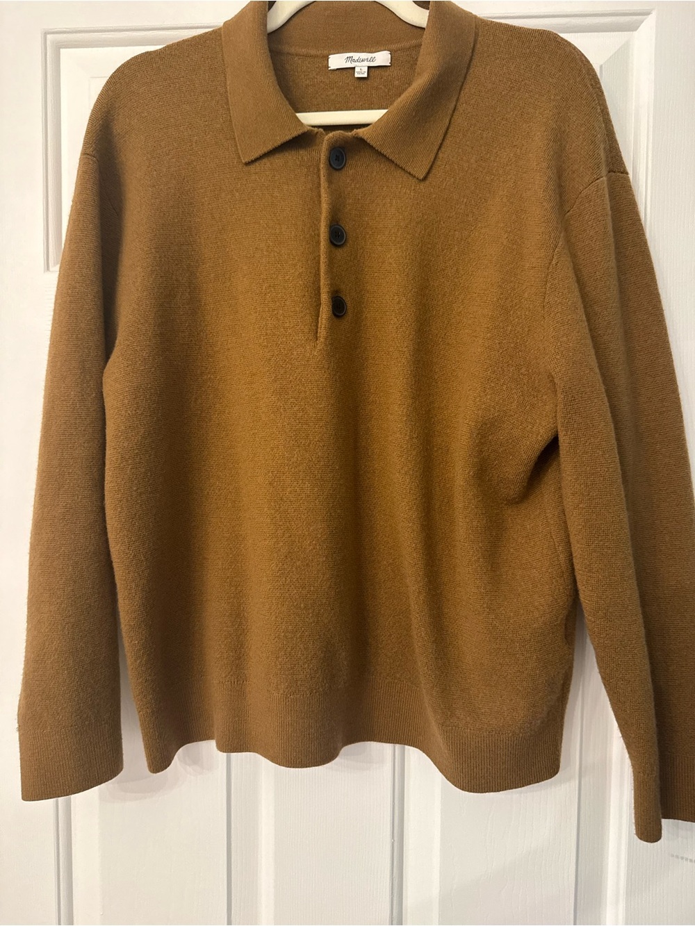 Madewell Milano-Knit Merino Wool Polo Sweater - Camel Brown - Large